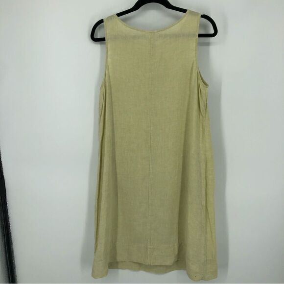 J. Jill Love Linen Dress Womens Medium 100% Linen Lemon Lime Sleeveless Pockets - Picture 5 of 12